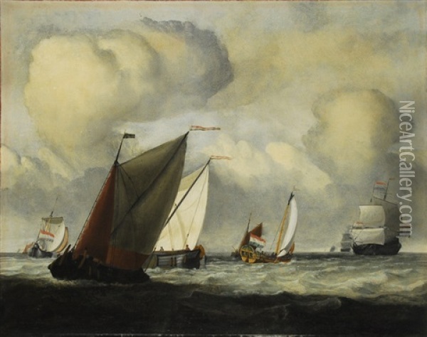 Marina Con Barcos De Vela Con Banderas Holandesas Oil Painting - Jan Claesz Rietschoof
