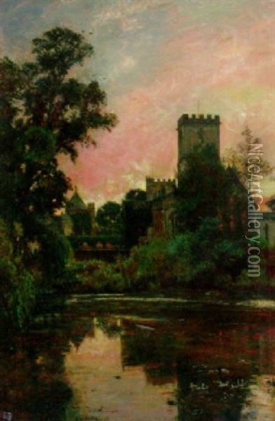 A Church At Sunset Oil Painting - John William Buxton Knight