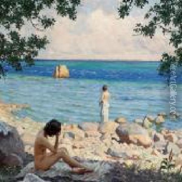 Summer Day With Girls Inthe Sun On The Beach Oil Painting - Paul-Gustave Fischer