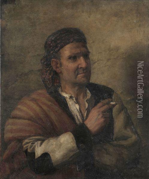Portrait D'homme Fumant. Oil Painting - Marie Joseph Leon Clavel Iwill