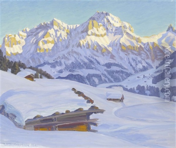 Winterabend Bei Adelboden Oil Painting - Waldemar Theophil Fink