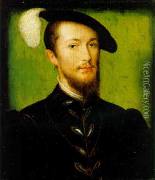 Portrait Of The Duc D'etampes, Small Bust-length Oil Painting -  Corneille de Lyon