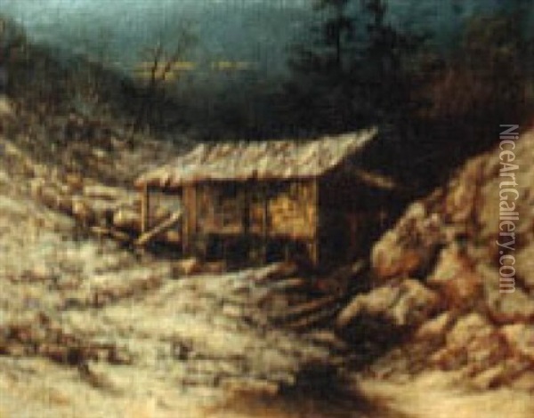 Winter In The Adirondacks Oil Painting - Thomas Lochlan Smith