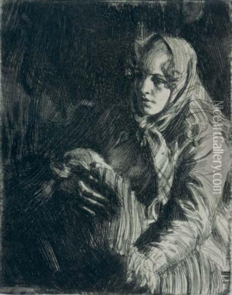 A Swedish Madonna Oil Painting - Anders Zorn