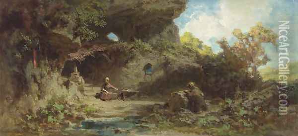 A Hermit in the Mountains Oil Painting - Carl Spitzweg