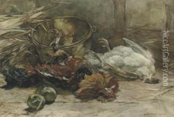Still Life With Poultry And Apples Oil Painting - Johannes Evert Akkeringa