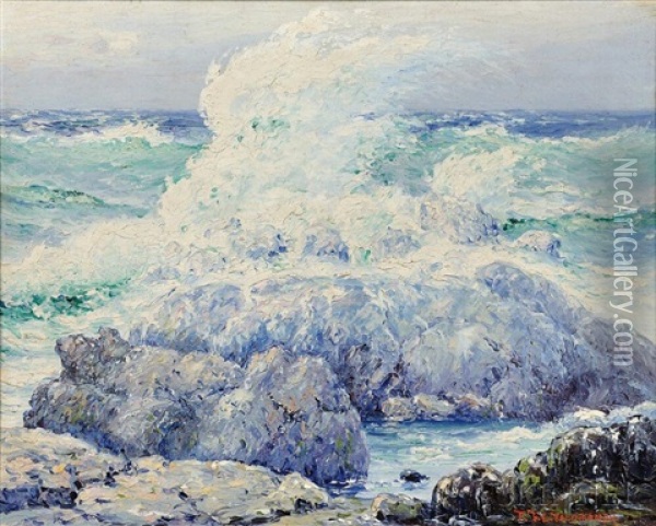Waves On A Rocky Coast Oil Painting - Theodore Victor Carl Valenkamph