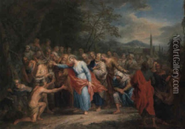 Christus Heilt Die Blinden Oil Painting - Franz Christoph Janneck