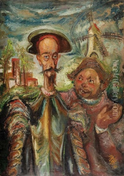 Don Kichote I Sancho Pansa Oil Painting - Fryderyc (Fryc) Kleinmann