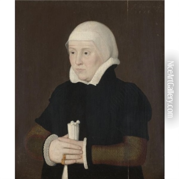 Portrait Of A Lady Wearing A Black Coat With A White Collar And Cuffs Oil Painting - Ambrosius Holbein