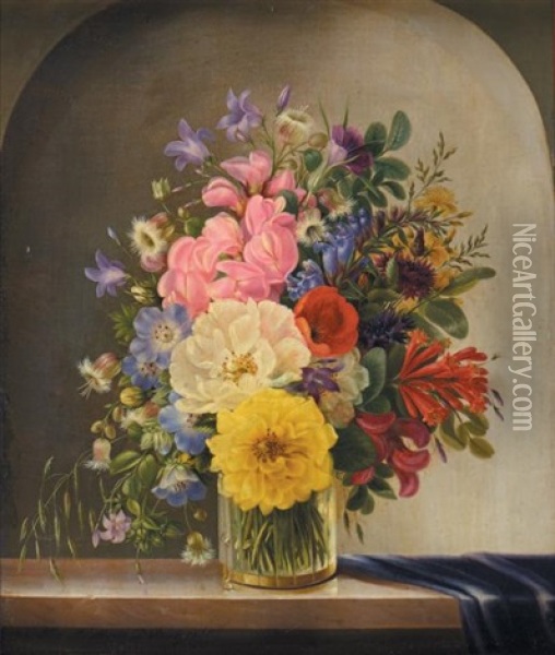 Bouquet Printanier Sur Un Entablement Oil Painting - Adelheid Dietrich