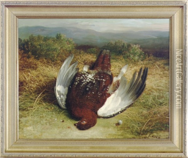 A Dead Grouse In The Highlands (+ A Companion Painting; 2 Works) Oil Painting - Abel Hold
