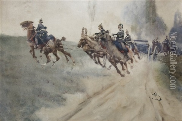 Prussian Cavalrymen Oil Painting - Wilhelm Schreuer