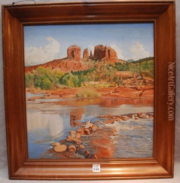 . Western Landscape With Indian On Horseback Oil Painting - Charles Reuben Ryley