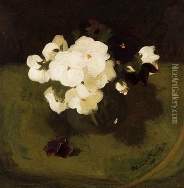 Still Life With White And Purple Pansies Oil Painting - Stuart James Park