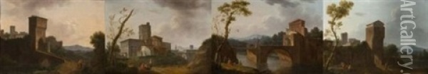 Paysages Italiens Neoclassiques (set Of 4) Oil Painting - Nicolas Didier Boguet