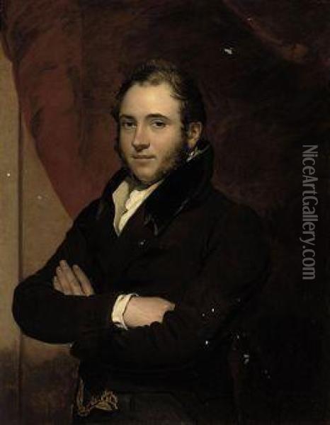 Portrait Of A Gentleman, Half-length, In A Brown Jacket With A
Black Velvet Collar Oil Painting - Sir George Hayter