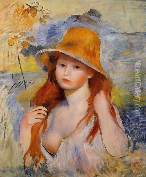 Young Woman In A Straw Hat2 Oil Painting - Pierre Auguste Renoir