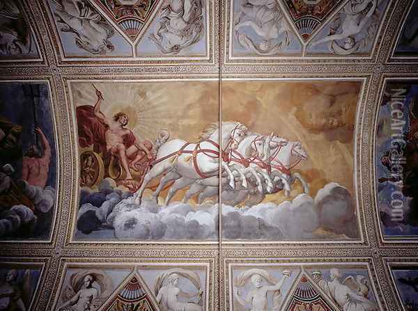 The Sun God driving his chariot across the sky, ceiling painting Oil Painting - Antonio Maria Viani