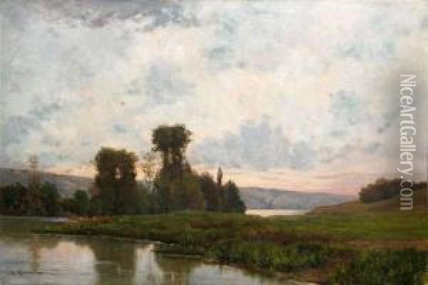 Bord De Seine A Rangiport Oil Painting - Charles H. Quinet