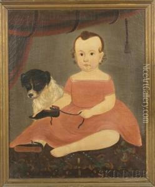 Portrait Of Child With A Pet Dog. Oil Painting - William Matthew Prior