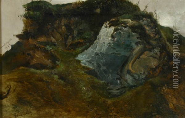 Felsstudie In Einer Hugellandschaft Oil Painting - Johannes (Jan) Tavenraat