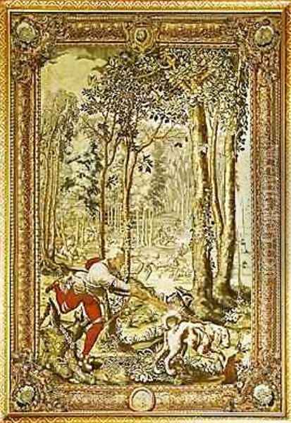 Virgo the Bloodhound Hunting Deer from the Tenture des Chasses de Maximilien Oil Painting - Orley, Bernard van