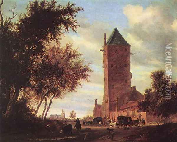 Tower at the Road Oil Painting - Salomon van Ruysdael