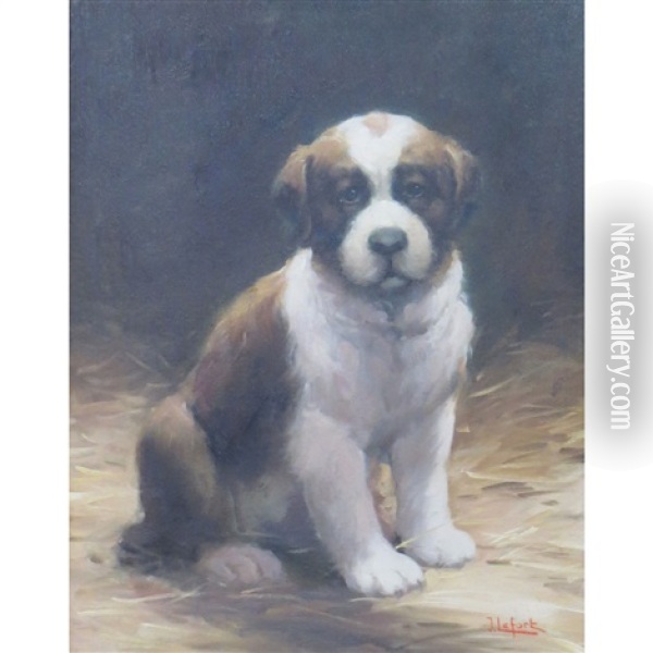 Puppy Oil Painting - Jean Lefort