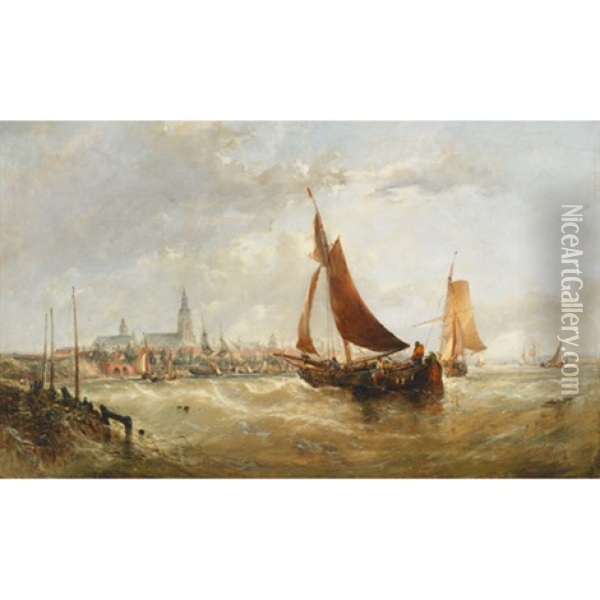 Entrance To Antwerp Harbor Oil Painting - Edwin Hayes