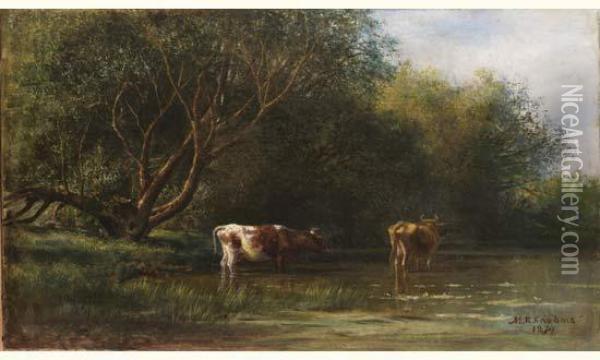 Landscape With Cows Oil Painting - Michail Konstantin Klodt Von Jurgensburg