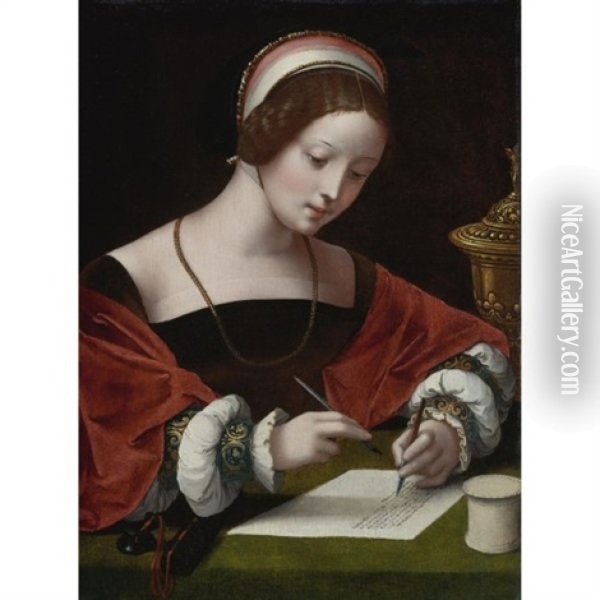 The Magdalene Writing A Letter Oil Painting -  Master of the Female Half Lengths