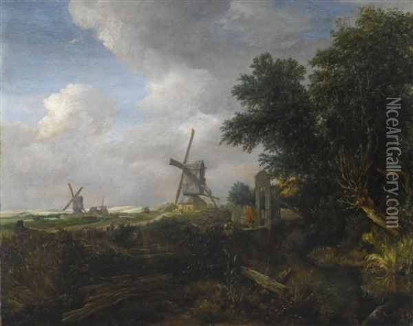 A Landscape With Windmills Oil Painting - Jacob Van Ruisdael