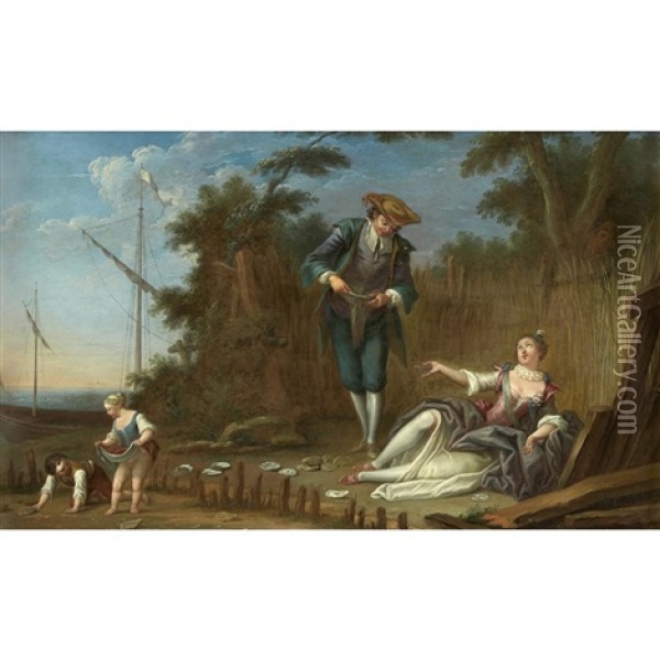 Courting Scene Oil Painting - Nicolas Lancret
