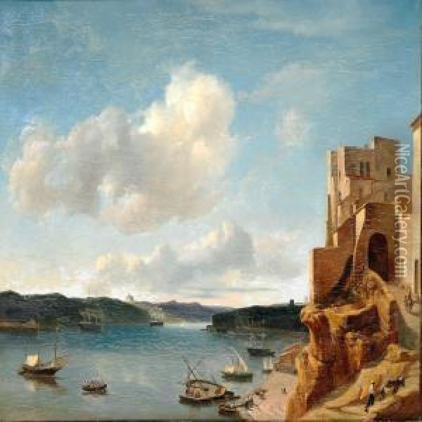 Harbour Scene With Sailing Boats In The Southern Part Of Europe Oil Painting - Petrus Jan Schotel