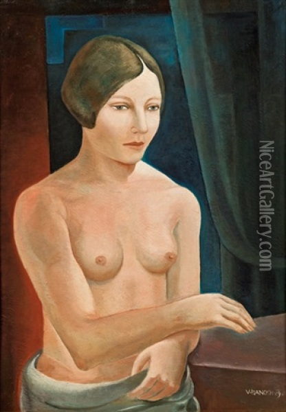 Weiblicher Halbakt Vor Draperie Oil Painting - Viktor Planckh