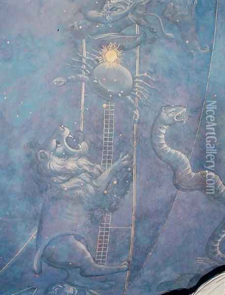 The Path of the Sun through the stars on the night of the 4th July 1442, detail of Leo, Cancer and the Hydra, from the soffit above the altar, c.1430 Oil Painting - Giuliano dArrighi Pesello