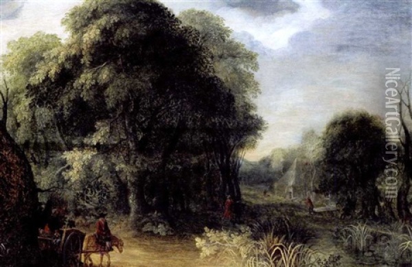 Waldlandschaft Mit Einem Fuhrwerk Auf Dem Weg Zu Einem Bauernhaus Oil Painting - Abraham Govaerts