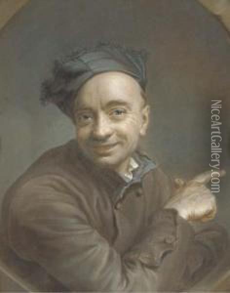 Portrait De L'artiste, En Buste, Pointant Vers La Droite, Vu Dansun Oeil-de-boeuf Oil Painting - Maurice Quentin de La Tour