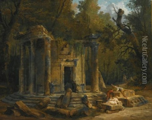 Temple Of Philosophy At Ermenonville Oil Painting - Hubert Robert