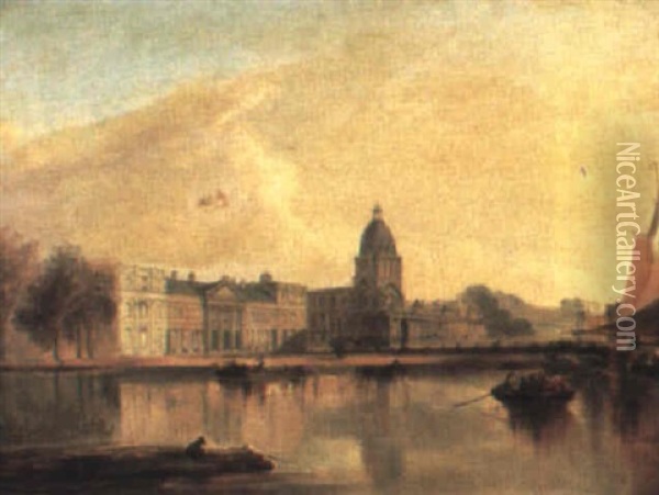 View Of Greenwich Hospital From The River Thames Oil Painting - James Holland