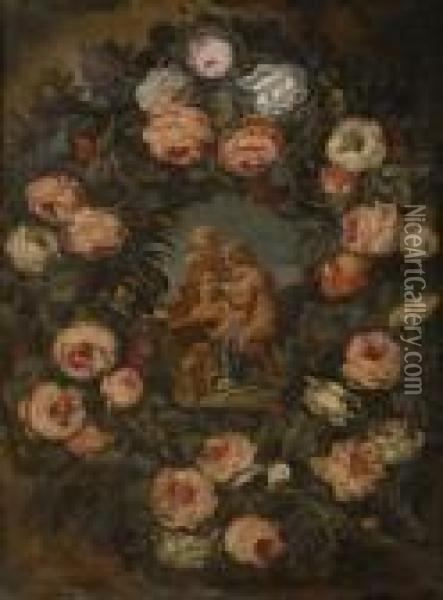 Ghirlanda Di Rose Con Putti Oil Painting - Giovanni Stanchi