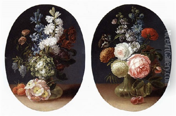 Still Life Of Flowers In A Glass Vase Oil Painting - Johann (or Jakob) Christopher Sartorius
