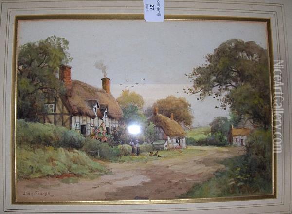 Thatched Cottages By A Track Oil Painting - Joshua Fisher