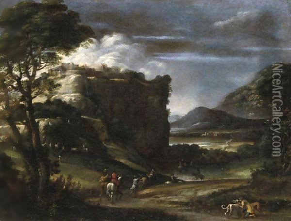 Paesaggio Con Scena Di Caccia Oil Painting - Annibale Carracci