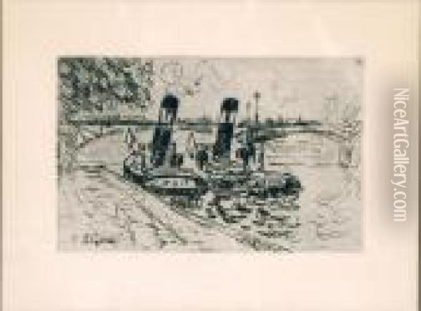 Le Pont Des Arts Avec Remorqueurs Oil Painting - Paul Signac