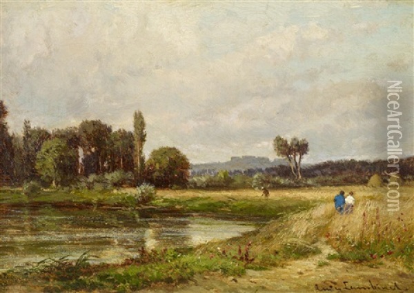Sommerliche Kornfelder Am Seeufer Oil Painting - Emile Charles Lambinet