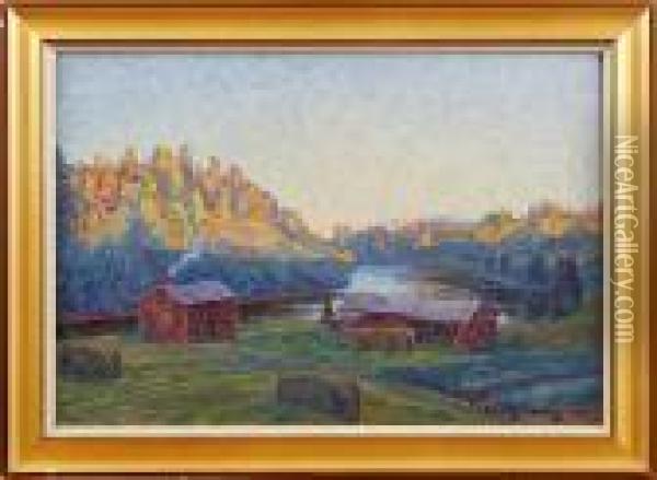 Landskap Oil Painting - Carl August Johansson