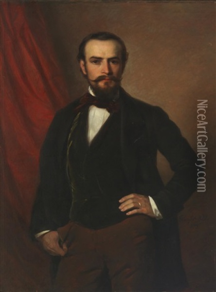 Three-quarter Length Portrait Of A Gentleman  (albert Forstinger?) Oil Painting - Alajos Gyoergyi-Giergl
