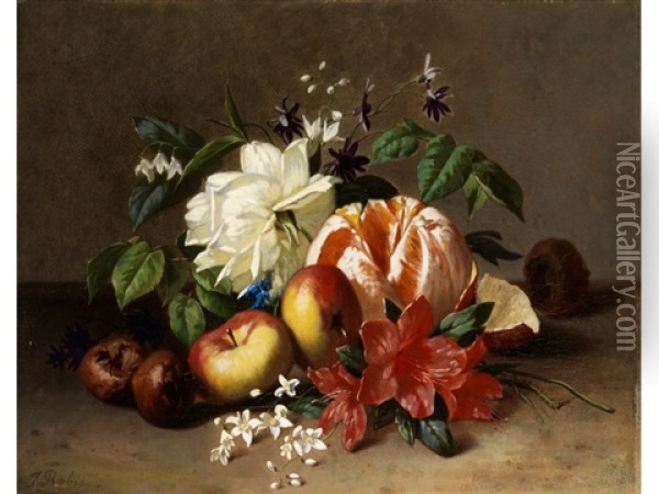 Stilleben Mit Blumen Und Fruchten Oil Painting - Jean-Baptiste Robie